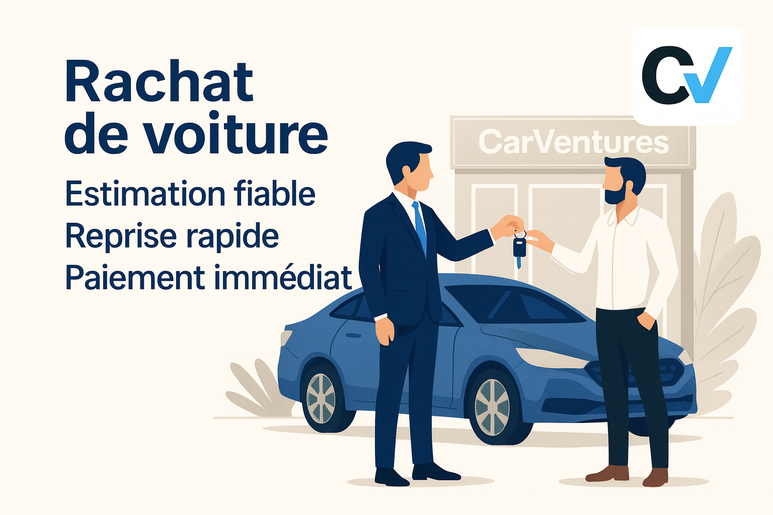 Illustration de rachat de voiture avec estimation, reprise rapide et paiement immédiat dans le centre CarVentures Fresnes 94260.