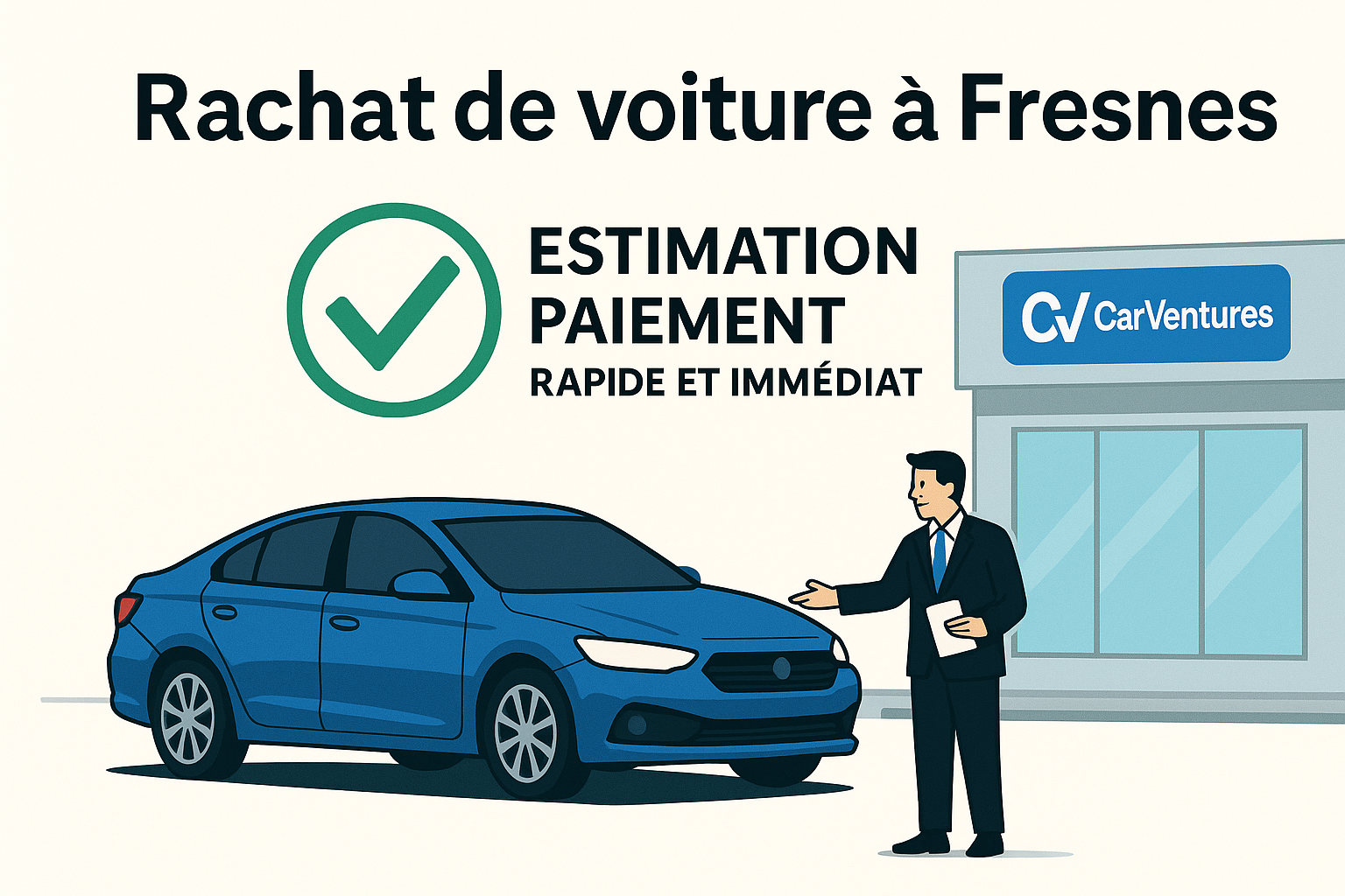 Illustration du rachat de voiture à Fresnes avec CarVentures, estimation rapide et paiement immédiat.
